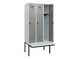 locker met bank,HxBxD 1950x900x815mm,3vak,vak B 300mm,draaigrendel
