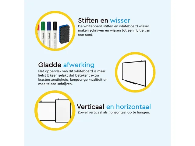 BRASQ Magnetisch Whiteboard 60x45cm Zwart met accessoire set