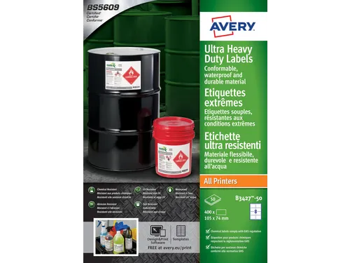 Etiket Avery B3427-50 105x74mm polyethyleen wit 400 stuks