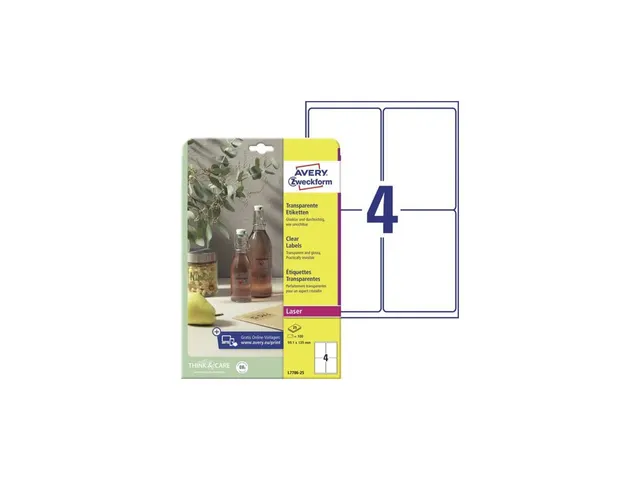 Laseretiket Avery 99,1x139mm transparant 25 vel 4 etiketten per vel