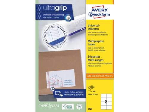 Etiket Avery Zweckform 3427 105x74mm wit 800stuks