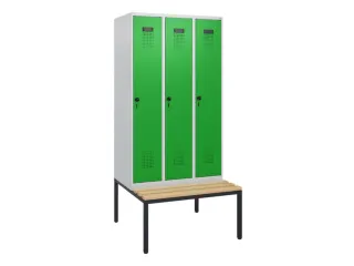 locker met bank,HxBxD 1950x900x815mm,3vak,vak B 300mm,draaigrendel - 2