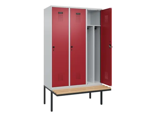 locker met bank,voor scheiding van kleding,HxBxD 2120x1200x815mm,3vak