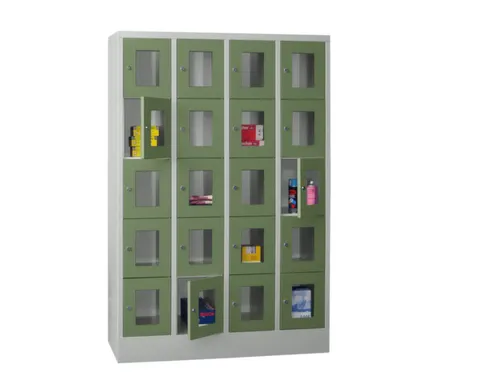lockerkast,HxBxD 1850x1200x500mm,4x5vakken,RAL7035,front RAL6011