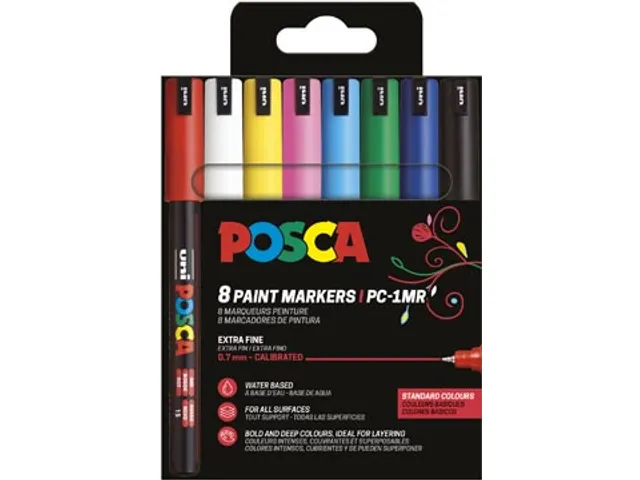 Uni POSCA paintmarker PC-1MC 8 stuks basiskleuren