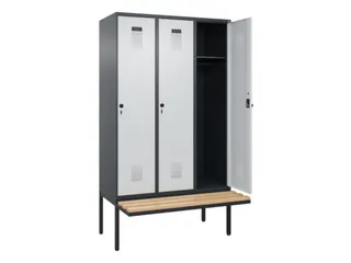 locker met bank,HxBxD 2120x1200x815mm,3vak,vak B 400mm,draaigrendel - 2