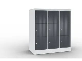 lockerkast 1255x1150x640mm 3x3 vakken RAL7035 front RAL7021 sokkel - 1
