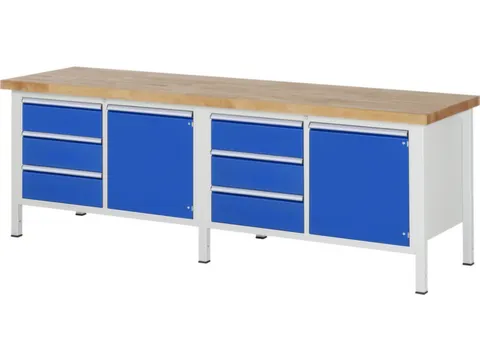 werkbank,HxBxD 840-1040x2500x700mm,beukblad,draagverm. 1250kg