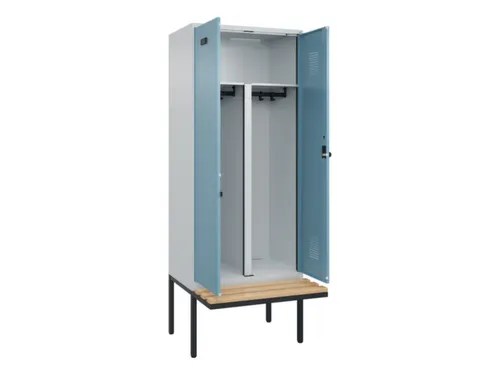 PBM-locker met bank,HxBxD 2120x800x815mm,2vak,vak B 400mm,draaigrendel