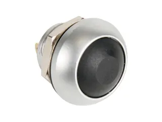 Ronde Metalen Drukschakelaar Met Zwart Kapje - 1P Spst Off-(On) - 1