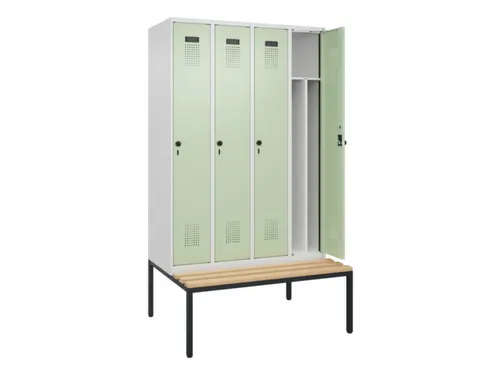 locker met bank,voor scheiding van kleding,HxBxD 2120x1200x815mm,4vak