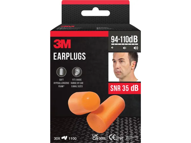 3M wegwerp Oordoppen 1100 94-105dB Oranje 30 paar/pak