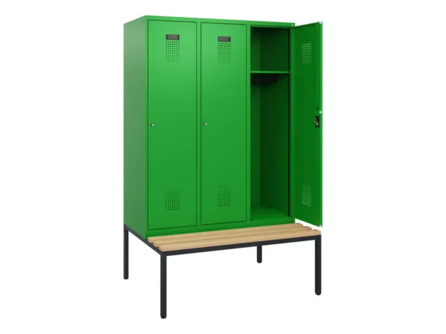 locker met bank,HxBxD 1950x1200x815mm,3vak,vak B 400mm,cilinderslot