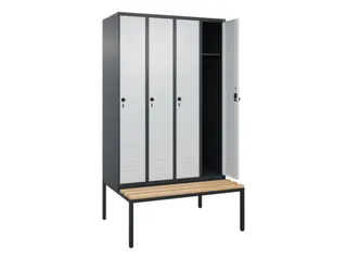 locker met bank,HxBxD 2120x1200x815mm,4vak,vak B 300mm,draaigrendel - 2