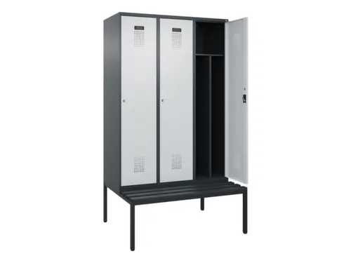 locker met bank,voor scheiding van kleding,HxBxD 2120x1200x815mm,3vak