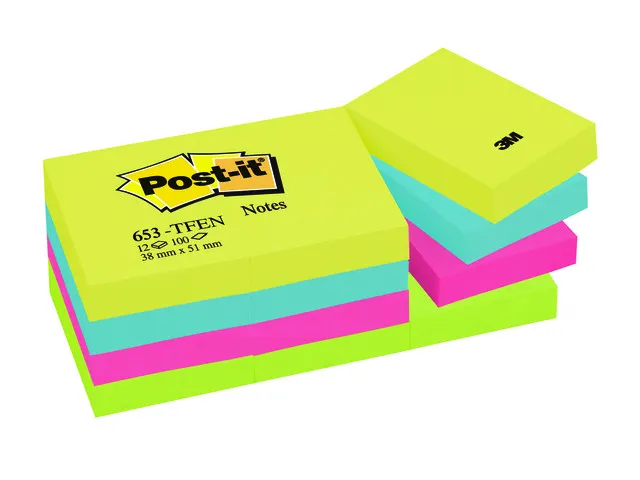 Post-it Zelfklevend Notitieblok, 38x51mm, Energetic Kleuren assorti