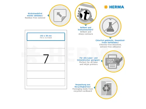 HERMA 10140 Rugetiket smal A4 192x38mm Verwijderbaar Wit 700 stuks