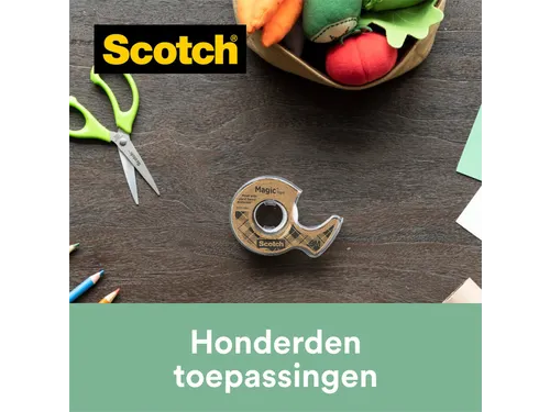 Plakband Scotch Magic 919 19mmx20m transparant + gerecyclede afroller