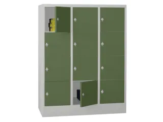 lockerkast,HxBxD 1518x1200x500mm,3x4vakken,RAL7035,front RAL6011 - 2