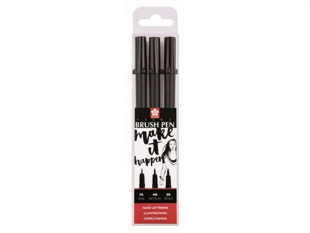 OUTLET brushpen Pigma Brush, etui van 3 stuks, zwart
