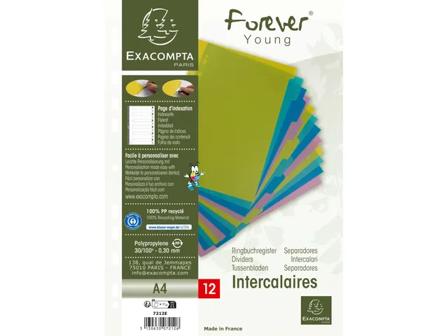 Intercalaires polypropylène recyclé Forever Young 12 positions - A4