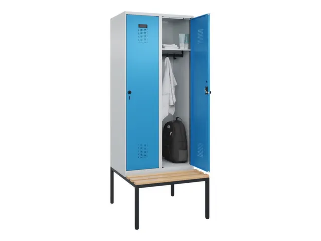 locker met bank,HxBxD 2120x800x815mm,2vak,vak B 400mm,draaigrendel