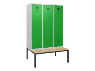 locker met bank,HxBxD 1950x1200x815mm,3vak,vak B 400mm,cilinderslot - 2