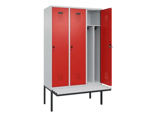 locker met bank,voor scheiding van kleding,HxBxD 2120x1200x815mm,3vak