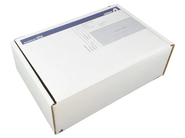 postpakketdoos 4 Raadhuis 305x215x110mm wit bedrukt 5 stuks