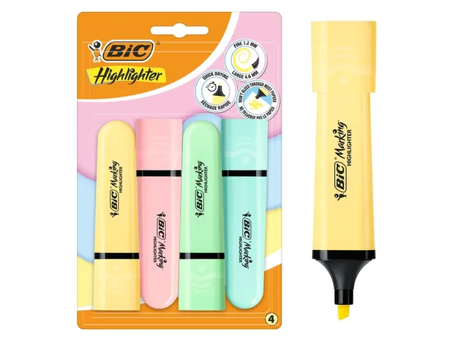 Markeerstift Bic blister à 4 pastelkleuren