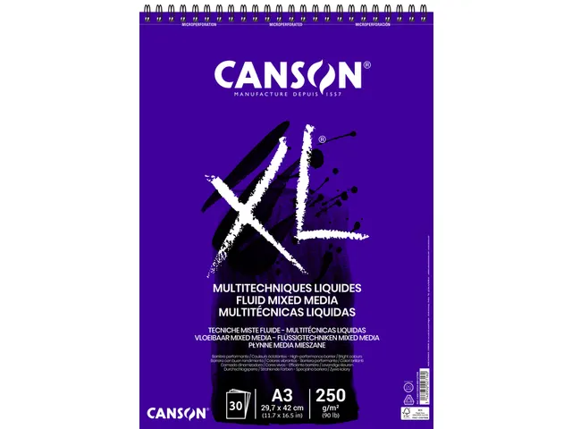 Mixed mediapapier Canson XL Fluid Mixed Media 30vel 250gr A3 extra wit