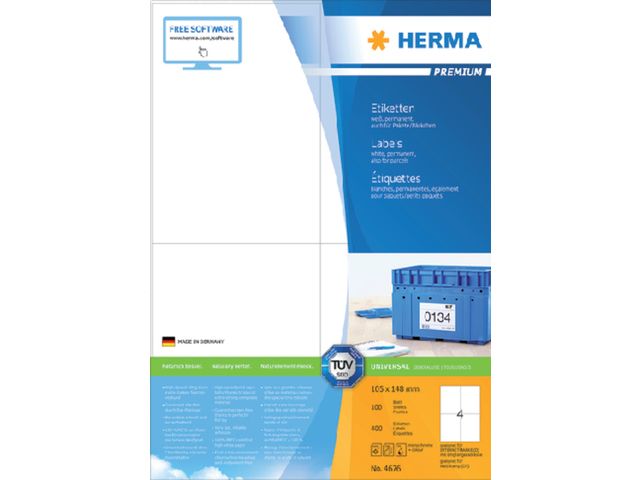 Etiket HERMA 4676 105x148mm A6 premium wit 400stuks | HermaLabels.be