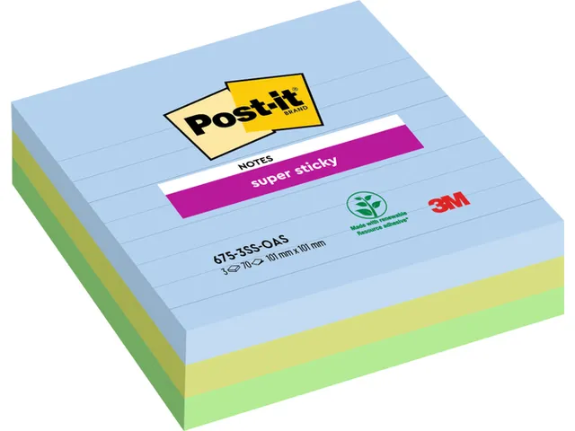 Memoblok Post-it 675-3 Super Sticky 101x101mm Oasis 3 stuks