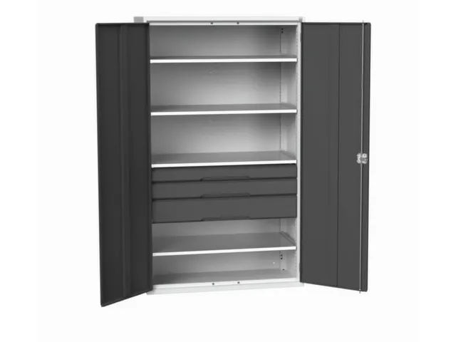 universele kast,HxBxD 2000x1300x550mm,4xStalen bodem,3lade(n)