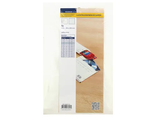 Luchtkussenenvelop Raadhuis 120x215mm B12 wit plakstrip krimp a 5 stuk