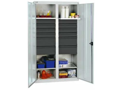Materiaalkast 1800x1000x500mm 4legborden Uitschuifbaar 12laden Grijs