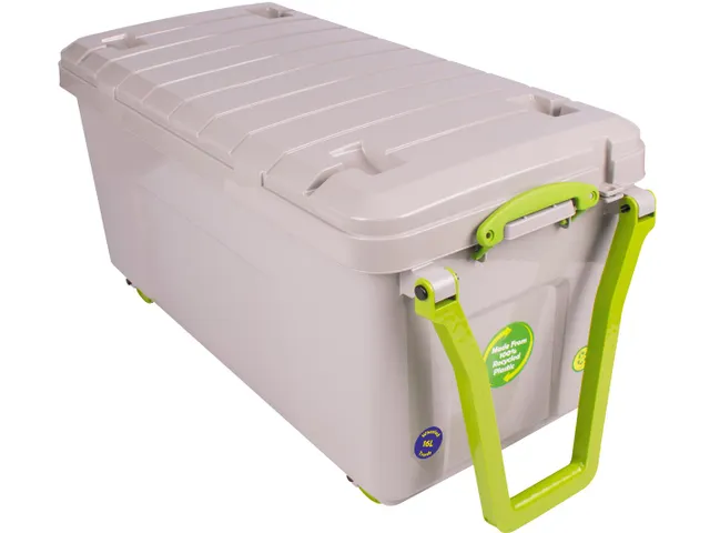 Really Useful 16 Liter Opbergbox Recycled met Wieltjes Grijs