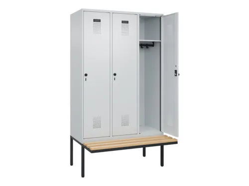 locker met bank,HxBxD 2120x1200x815mm,3vak,vak B 400mm,draaigrendel