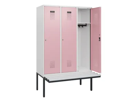 locker met bank,HxBxD 1950x1200x815mm,3vak,vak B 400mm,cilinderslot
