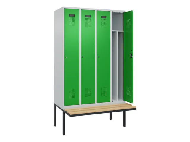 locker met bank,voor scheiding van kleding,HxBxD 2120x1200x815mm,4vak