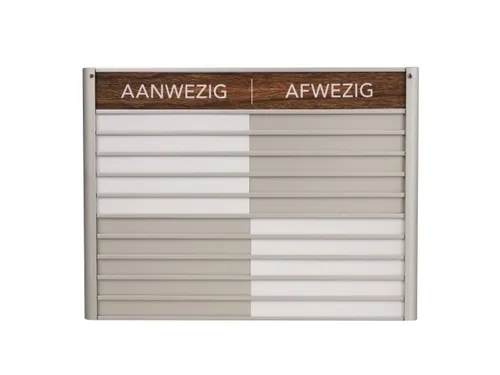 Menoor In-Uit bord 10 namen Aluminium Aanwezig/Afwezig donker Houtlook