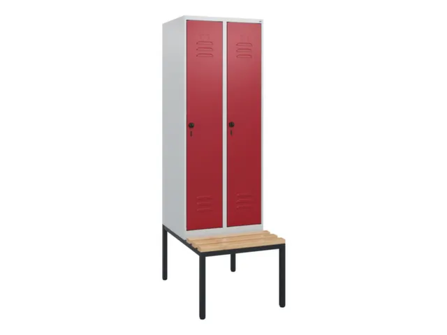 locker met bank,HxBxD 1950x600x815mm,2vak,vak B 300mm,draaigrendel