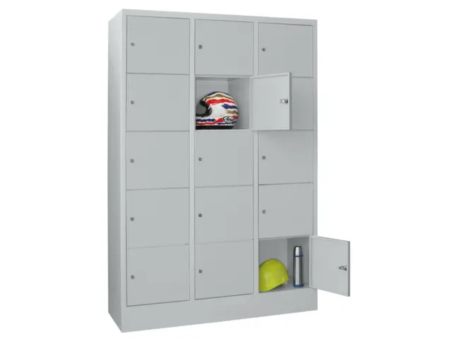 lockerkast,RAL 7035,HxBxD 1850x1200x500mm,3x5vakken,vak B 400mm