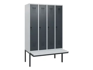 locker met bank,HxBxD 1950x1200x815mm,4vak,vak B 300mm,draaigrendel - 2