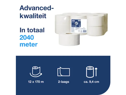 Toiletpapier Tork T2 120280 Advanced 2-laags 170m Mini Jumbo