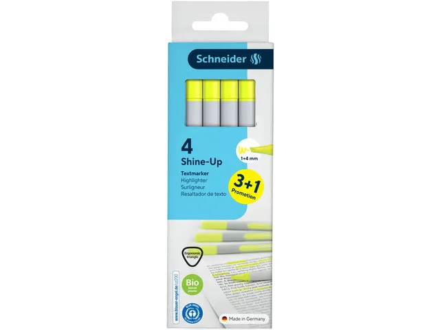 Markeerstift Schneider Shine-Up etui geel 3+1 gratis
