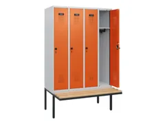 locker met bank,HxBxD 1950x1200x815mm,4vak,vak B 300mm,draaigrendel