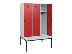 locker met bank,HxBxD 1950x1200x815mm,3vak,vak B 400mm,draaigrendel