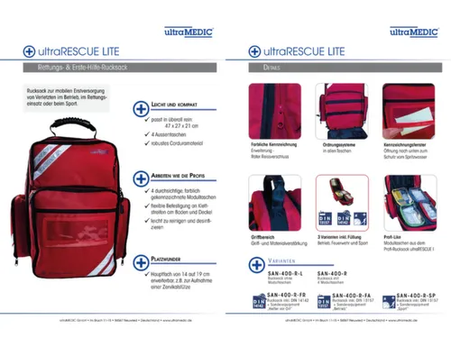 reddingsrugzak,DIN 14142/EHBO-set,Cordura,rood,HxBxD 450x270x180mm
