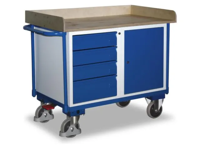 Tafel- En Kastwagen 400kg Laadvl. Lxb 1125x625mm 1 Kast 4 Laden Ral501